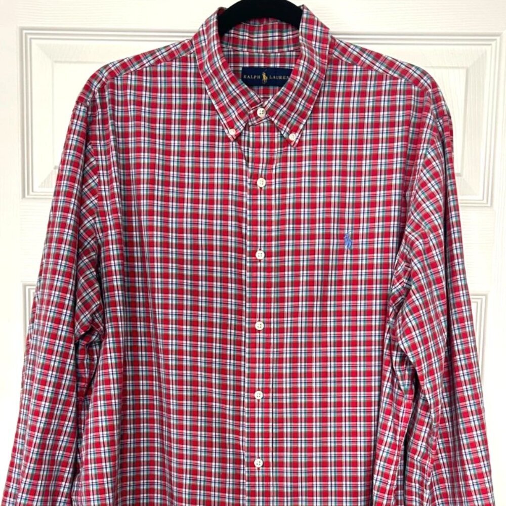 Ralph Lauren Polo Men’s Plaid Button Down Shirt XL 17.5 Red Green Cotton